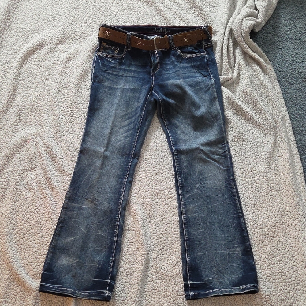 Amethyst Jeans Dark Blue Flare with Brown Belt